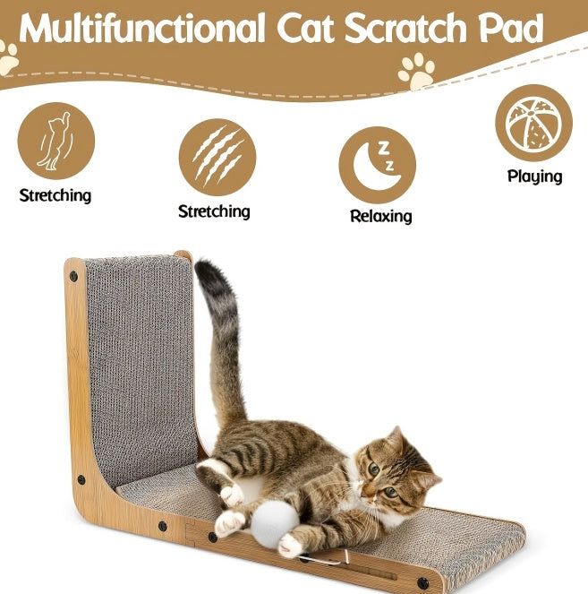 Large Size Cat Scratching Board, 23.6 Inch L Shape Cat Scratching Pad Wall Mounted, Cat Scratching Board With Ball Toy For Indoor Cats To Play