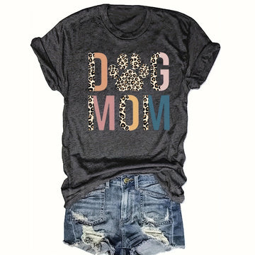 Women's 'DOG MOM' Leopard Print T-Shirt - Comfortable Crewneck Tee For Dog Lovers