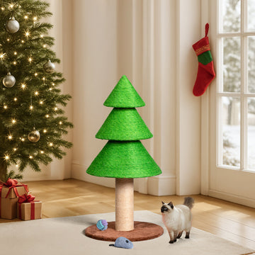 31.5in Christmas Tree Cat Scratcher, Cat Scratching Post For Indoor Cats, Large Sisal Cat Scratching Tree Cat Scratch Tower, Grass Green