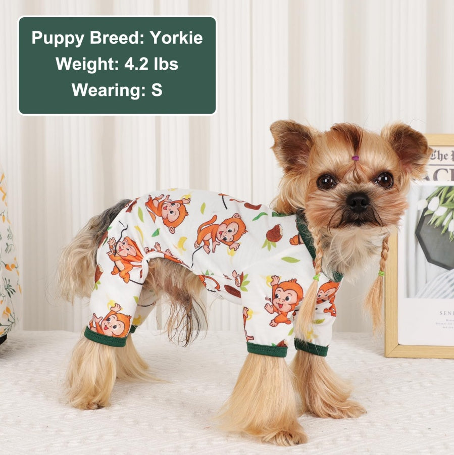 Dog Pajamas Pjs Spring Summer Dog Clothes For Small Dogs Girl Boy, Soft Stretchy Tiny Chihuahua Yorkie Puppy Clothes Doggie Onesies Cat Pet Jammies Outfit, Brown Monkey